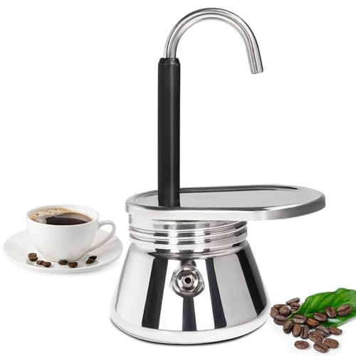 DITOSH 4 Cup Single Tube Moka Pot Stainless Steel Stovetop Espresso Maker Cafeteras Italian Percolator Espress Makers Capable Greca Mocha Coffee Machine for Induction Home 310ml 10.5oz