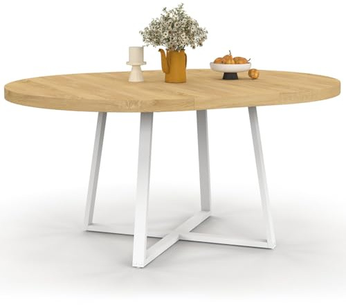 IDMarket - Table à Manger Extensible Ronde Selma 4-8 Personnes Bois et Blanc 110-150 cm