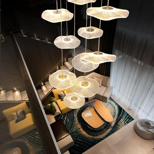 LYSDjia Dimbar ljuskrona i modern form av lotusblad spiralformad lyxig linjär LED hänglampa lämplig för entré trappa vardagsrum villa(7 light)