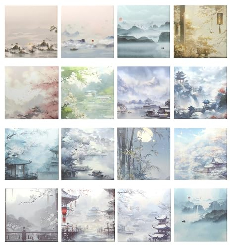 Lot de 4 notes autocollantes de style chinois, 16 styles, 320 feuilles, motif paysage chinois, peinture à l'encre, bloc-notes autocollants, bloc-notes pour étudiants fournitures scolaires et de burea