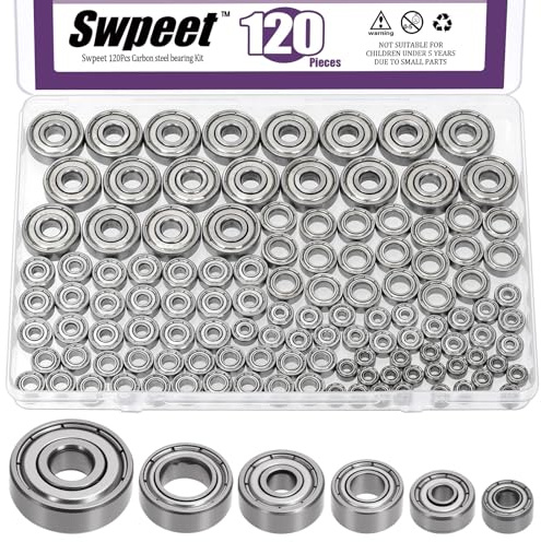 Swpeet 120pcs 6 storlekar 693ZZ, 623ZZ, 624ZZ, 685ZZ, 687ZZ, 627ZZ kullager sortiment kit, kolstål djup spår lager, dubbelskärmda