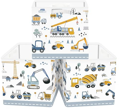 Clastyle Set di 3 Cubi Portaoggetti Ripiegabili Coche Kallax Contenitori per Scaffale Scatole Portaoggetti Genitore per Libro Giochi, Vehículo de Construcción, 30x30x30 cm