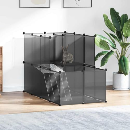 LoogCape smådjursbur svart 142 x 74 x 93 cm av PP och stål med våningar, vikbar, utbyggbar, för hamstrar marsvin kanin hare möss råttor chinchillas iller degu gnagare