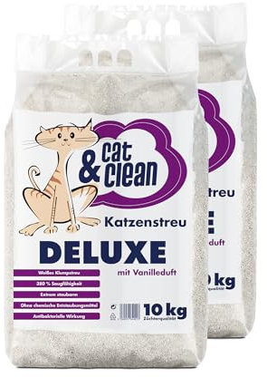 Cat & Clean Katzenstreu Der Extraklasse Klumpendes Einstreu Extrem Saugfähig Naturprodukt Aus Bentonit (Deluxe Vanille, 20)