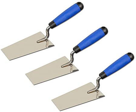 3er Set DEWEPRO® Putzkelle (Schmiermännchen) Berner Form - Stuckkelle - Stuckateurkelle - Spachtelkelle - kleine Maurerkelle - 145x80x55mm - Edelstahl - mit ergonomischem 2-Komponenten-Griff