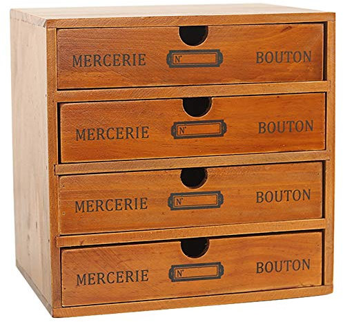 Baffect Desktop Scatola di immagazzinaggio con cassetti in Legno, 4 Piani Vintage cassettiera portagioie Organizer comò per Magazzino, 4 Piani