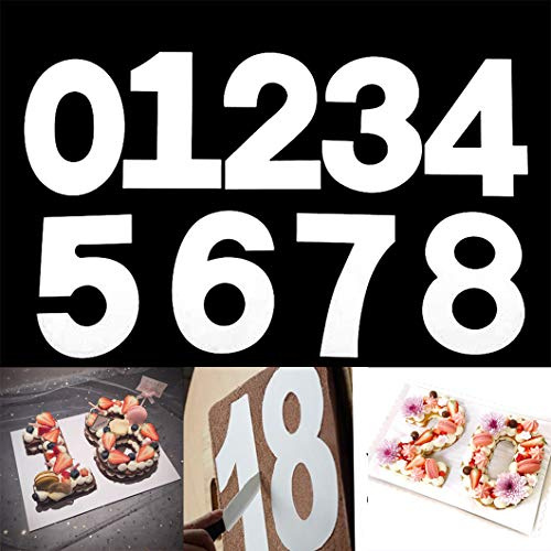 Rolin Roly 9Pcs Number Cake Stencils 0-8 12inch Large Plastic Template Numbers Stencil Mold Digital Decorating Templates for Fruit Handmade DIY Cake Wedding Party Decoration