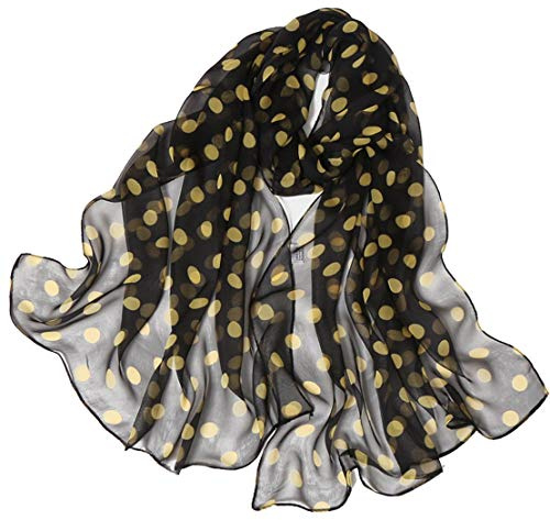 Dancila damer silke halsdukar dam blommigt silke tryck chiffong halsduk Wrap halsdukar halsdukar 155 x 50 cm sjalar rör halsduk, Gul svart, One size