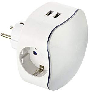 Fline Dreifacher Schuko-Stecker mit Erdstecker + 2 USB + LED-Anzeige