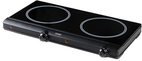 DOMO DO339KP Keramische Kochplatte - ECO - 2 Kochfelder - Ø18 cm- Regulierbares Thermostat mit 6 Stellungen