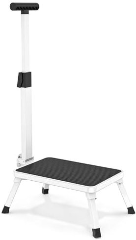 Xtsuen Taburete plegable con pasamanos, pasamanos de altura ajustable, escalones de 1 escalón, escalera doméstica antideslizante, escalera de un solo nivel para camping, cocina, baño, etc