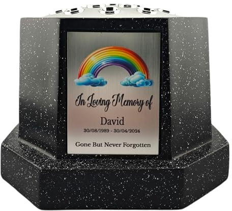 1stclassgifts Personalised Printed Black Memorial Rose Bowl Grave Marker Flower Pot Vase Plastic Gold or Silver Plate (UV PRINTED) (Silver Plate)