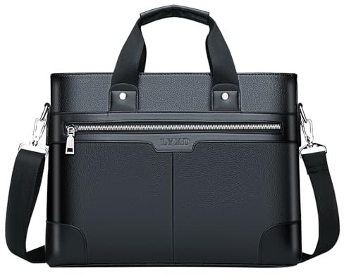 Allbestop Herren Umhängetasche Umhängetasche Große Kapazität PU Retro Aktentasche Multifunktionale Ledertasche Computertasche Kord Taschen (Black, One Size)