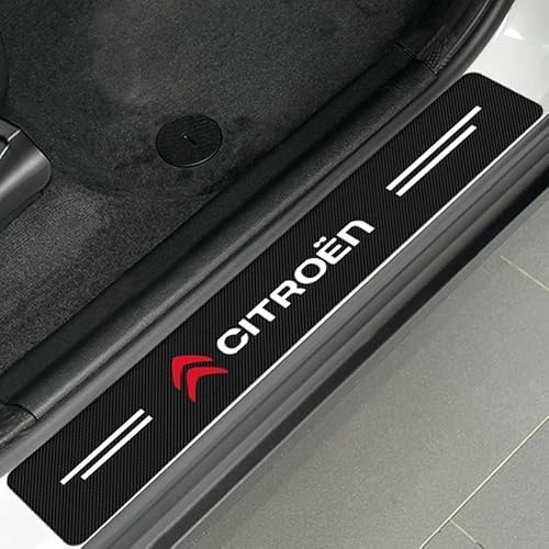 DLGJZS Protectores para Decoración estribos para Citroen Berlingo 2015-2018,Emblema Logo Fibra Carbono Cuero Umbral Puerta de Coche Accesorios carrocería