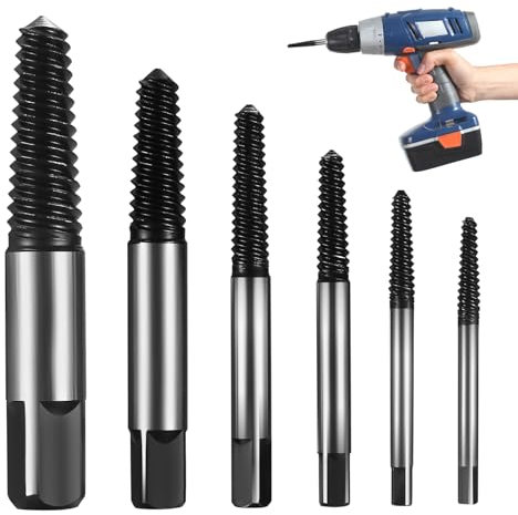 6 Pcs Easy Out Bolt Extractor Set, Damaged Screw Extractor Sets, Damaged Screw Bolt Extractor, Screw Remover and Extractor Bit Set, Broken Stripped Stud Bolt Screw Remover Tool Drill Bits Kit