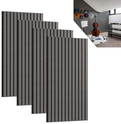 ACXIN 4er Set Akustikpaneele Holz 3D Holzpaneele Wand Eiche Echtholz-Furnier auf Akustik-Filz 120 x 60 cm Lamellenwand Wandpaneele Wandverkleidung Akustikplatten für Flur Wohnzimmer Büro, Anthrazit