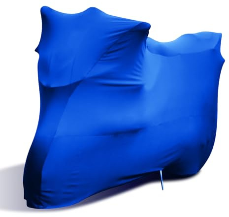 TECTICO Funda Moto Interior Cubierta Motocicleta Elastica Stretch Suave XXL XXXL Protección Completa Universal Cubierta Moto para Interior Garaje, Azul, 295 x 110 x 140cm