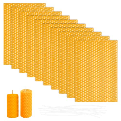10 Stück Reine Bienenwachsplatten, natürliche Kerzenherstellung und zum Basteln Bienenwachsplatten 13,3x9 cm Wachs-Blätter Mittelwände Rähmchen einfache DIY-Kerzen-Herstellung für Erwachsene und Kinde