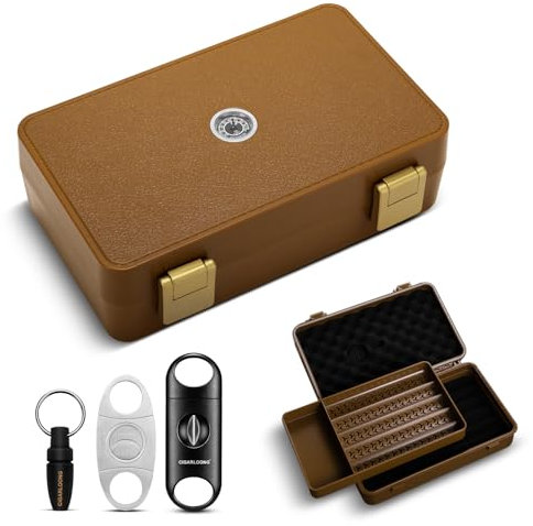 CLZOONG Humidor da viaggio, portatile, a doppio strato, con accessori, igrometro, umidificatore, taglierine e punzonatrice