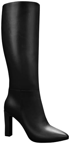 Quorvash Knee High Boots for Women - Long Elastic Faux Leather Tall Boots for Women Mid Block Heel Pointed Toe with Side Zipper Fall Winter Black Size 7.5