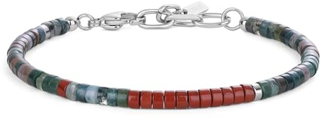 COAI Pulsera de Hombre Piedras Naturales, Pulsera de Cuentas Heishi de Ágata India y Jaspe Rojo para Hombre