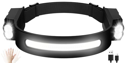 Oderra Lampe Frontale Rechargeable LED Ultra Puissante, Super Léger, Capteur de Mouvement, 8 Modes, IPX4 Étanche, 12H Autonomie pour Camping, Running, Urgence