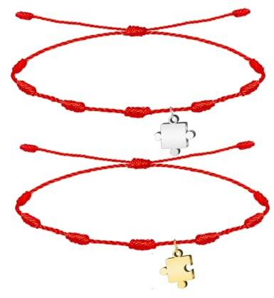 cotigo – Confezione da 2 braccialetti regolabili per sole e luna per coppia e amicizia, filo rosso con ciondoli in acciaio inox, regalo originale di amore, San Valentino e compleanno, Mediano-largo