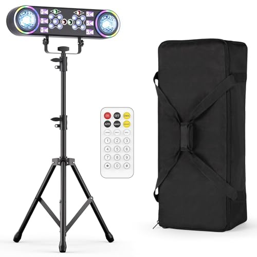80W Disco Party Light,7 in 1 DJ Light with Telescopic Stand and Carry Bag,DJ Strobe Light with Remote Control for Home Party,Disco Party, Christmas, Halloween