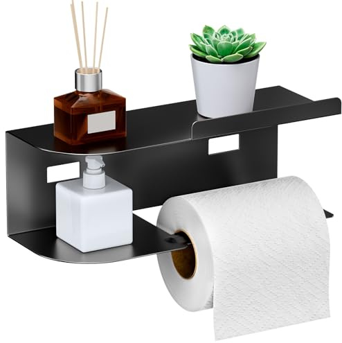 Oderra Toilet Roll Holder with Shelf – Wall Mounted No Drill Self Adhesive 2-in-1 Toilet Paper Holder with Removable Holder for Phone and Wipes, for Bathroom and Guest Toilet