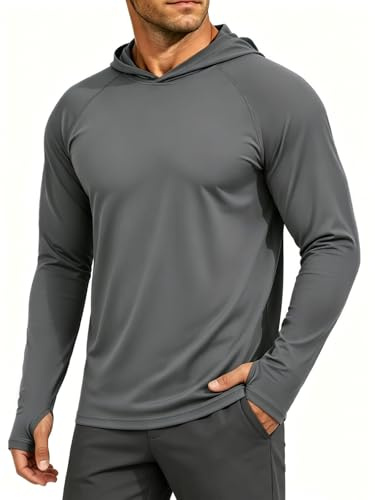 MAGCOMSEN Men's Hoodies Sun Protection UV Long Sleeve Tops Dark Grey,L