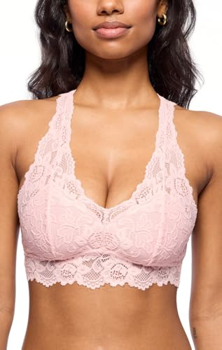 JENNY JEN Mia Racerback Lace Bralette for Women, Large, Crystal Rose