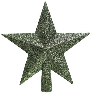 KAE Pointe de sapin de Noël, en forme d’étoile, en plastique, à paillettes, 19 cm, vert pin