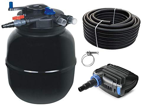 AquaOne Teichfilter Set mit Teichpumpe I Filteranlage CPF-50000 für einen Teich bis 80.000 Liter I Komplettset mit UV Lampe Eco Pumpe 80 Watt Teichschlauch Nr.53