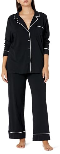 Amazon Essentials Ensemble pyjama en coton modal à manches longues et bas pleine longueur pour femme, noir, taille M