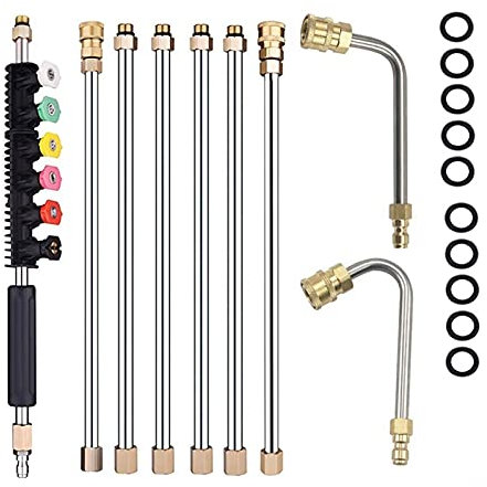 1 lot de 8 rallonges avec 3 types de nettoyeur à haute pression avec connecteurs rapides de 6,35 mm Outil de nettoyage de gouttière télescopique de rechange pour nettoyeur de vitres avec 6 embouts