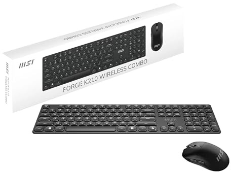 MSI FORGE K210 WIRELESS COMBO FR Ensemble Clavier + Souris sans fil bureautique - AZERTY, layout français, Scissor Switches, Low-Profile, 2,4 GHz,120 h, rechargeable, USB 2.0 - Souris optique 1600 DPI