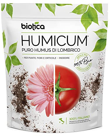 BIOTICA HUMICUM Humus de Vers de Terre - 6 Litres - 100% Fertilisant Naturel - Idéal comme engrais pour plantes légumes fleurs pelouses et arbres fruitiers - Terreau universel Humus de Lombric