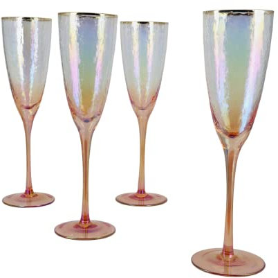 G Decor Juego de 4 Copas de Vino, Copas de Cava, Vasos de Copa de Champán con Textura Martillada, Perfectos para el Hogar, Fiestas y Navidad