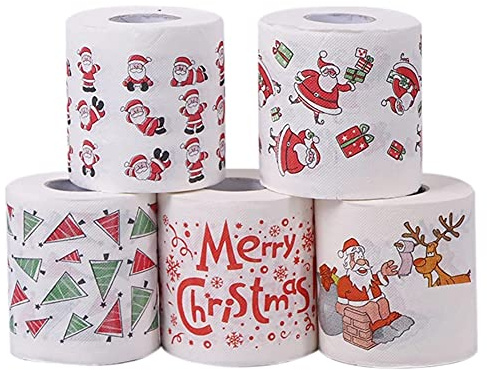 Peukerty 5 Styles Rouleau de Papier de Soie Serviettes de Noël Décorations de Noël Papier Toilette Xmas Bureau 5 Rouleaux