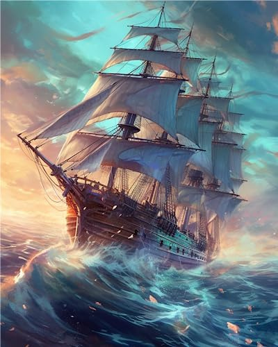 Ginfonr 5d Diy Diamond Painting Kits Segelbåt Våg Strass Diamantmålning, Diamantmålning Satser Sceneri Korsstygn Broderi Strass Hantverk För Hemmakontor Väggdekor 30 * 40cm