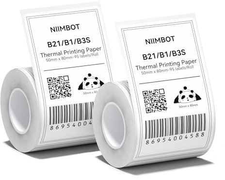 NIIMBOT 2 Rolls Label Maker Tape Thermal Paper 1.97 x 3.15(50×80mm) Printer Sticker Labeling Tape with Self-Adhesive for B21/B1/B3S Label Maker