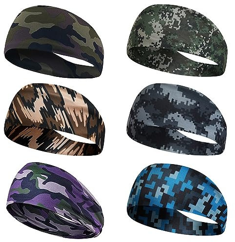 6 Stück Sport Stirnband für Frauen und Männer, Dehnbares Sport Stirnband Bandana Cap Sport Kopfbedeckung verstellbares Schweißband Kopfband für Laufen Training Tennis Karate Leichtathletik