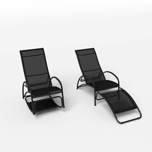 GIANTEX Sedia a dondolo 2 in 1 per esterni, con angolo di oscillazione di 20°, 4 posizioni regolabili, bracciolo, sedia a dondolo per terrazza, giardino e piscina, portata 150 kg