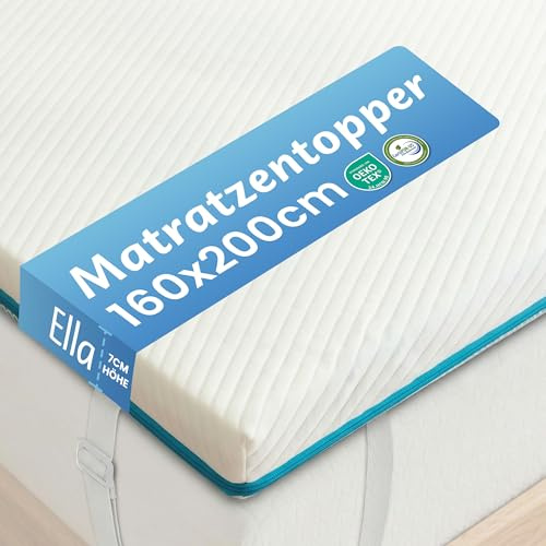 Ella Topper 160x200cm H3 H2 7cm hoch, Matratzentopper mit Elastischer und Rutschfester Unterseite, Gel Memory Schaum, Öko-Tex & CertiPUR zertifizierter Visco Thick Mattress Topper
