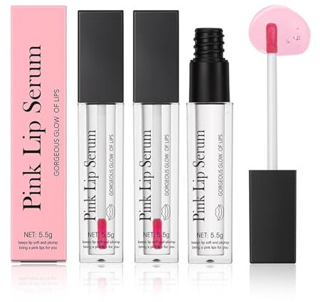 ZEID 3Pcs Pink Lip Serum Plumper, Color Changing Lip Gloss, Pink Lip Serum Plump Gorgeous Glow of Lips, Pink Lip Serum Plumping, Glow Color Changing Lip Oil, Hydrating Lip Stain for Women
