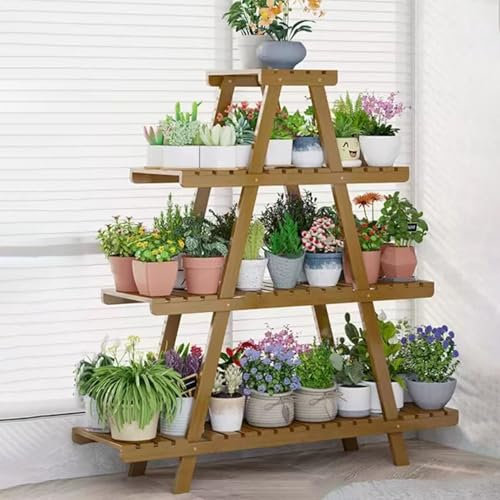 Estante organizador de madera para plantas para interiores y exteriores, soporte para macetas de flores de 4 niveles, estante de exhibición de escalera para sala de estar, esquina, balcón, soporte