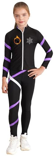 FEESHOW Flickor sportkläder fodrad sweatjacka leggings set barn konståkning termojacka byxor set träningsoverall danskläder, Ljusviolett, 134/140 cm