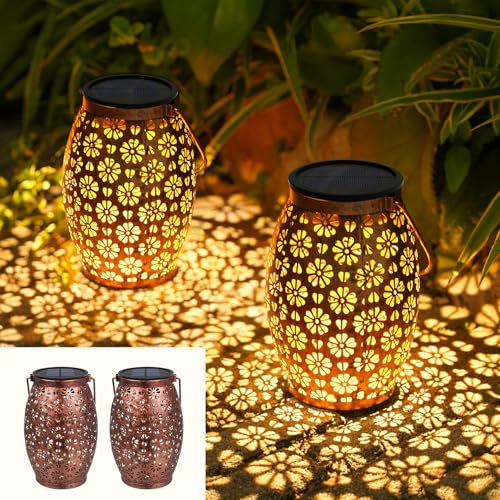 Solarlaterne für Außen 2 Stück, Bonsery Solarlampen für Außen Hängend IP65 Wasserdicht, Vintage Metall Solarleuchte Hängend und Stehend für Außen Gartendeko Veranda Tisch Balkon Terrasse Weg