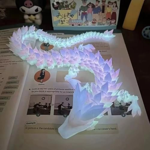 FOLANDO Drago luminoso stampato in 3D, 30 cm, dragone di cristallo, arcobaleno, articolato, articolato, giunture flessibili, decorazione per la casa, ufficio, ufficio, regalo di cristallo (che si