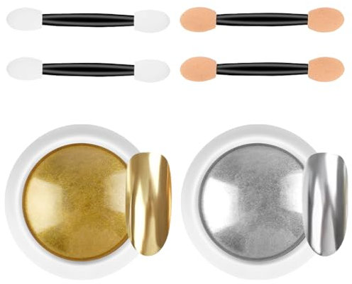 LOPHE Chrome Nail Powder, 2 Stück Glitzer-Nagelpuder-Set, Metallisches, spiegelndes Chrom-Nagelpulver, Holografisches Chrompulver mit Spiegeleffekt, Geeignet für Nagelstudios zum Selbermachen